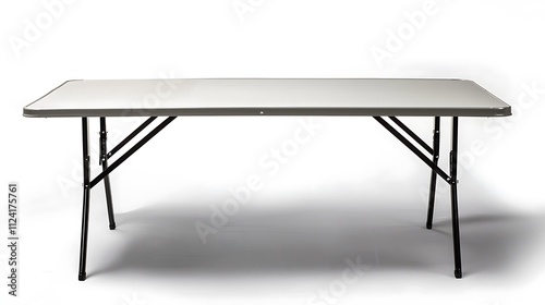 A white folding table with black legs