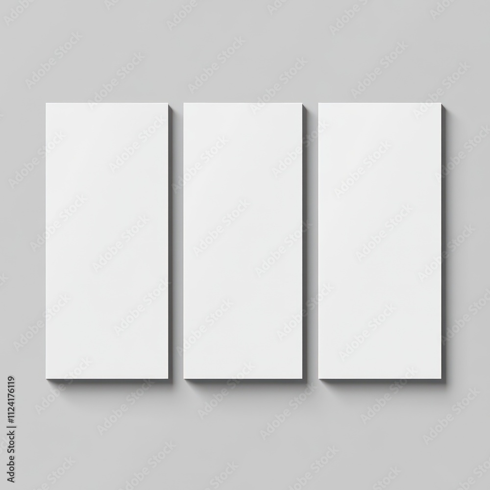 Three blank vertical panels on a neutral background for display or design use. Three blank vertical panels on a neutral background for display or design use.