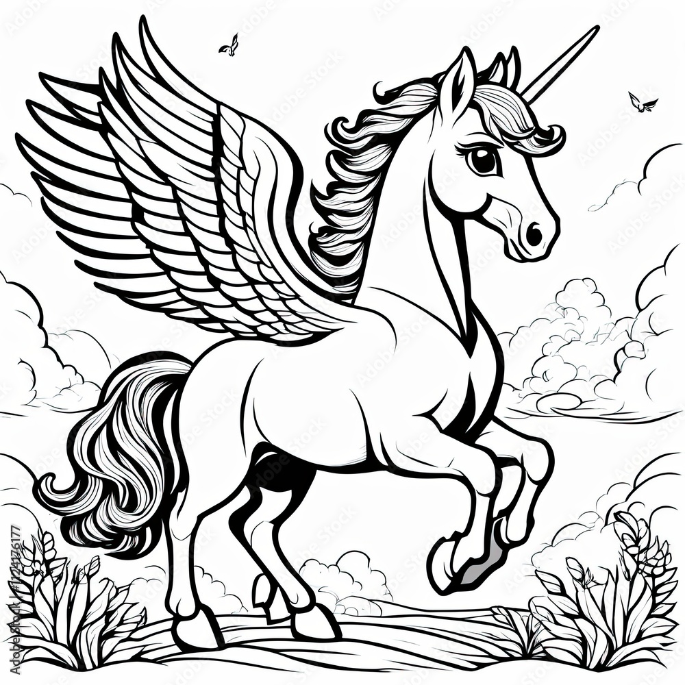A cute, magical unicorn with wings, prancing and ready to take flight. A cute, magical unicorn with wings, prancing and ready to take flight.