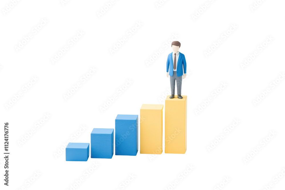 A figure stands atop ascending bars, representing growth and achievement. A figure stands atop ascending bars, representing growth and achievement.