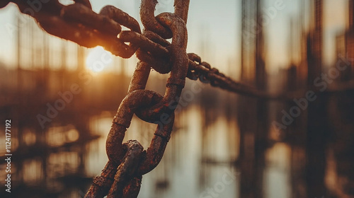 Close-up of a strong steel chain symbolizing strength unity and security in heavy-duty applications representing resilience industrial power and interconnectedness in a durable metal design photo