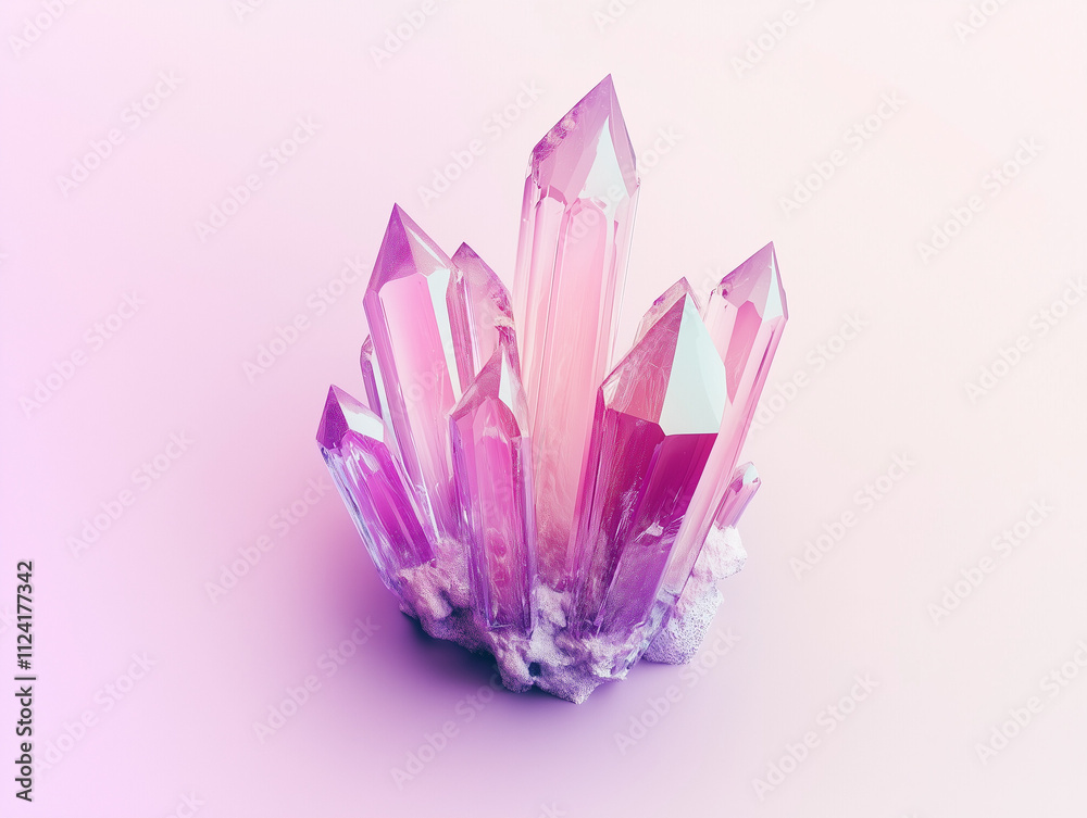3D crystal structure with layered facets on a gradient pink background 3D crystal structure with layered facets on a gradient pink background