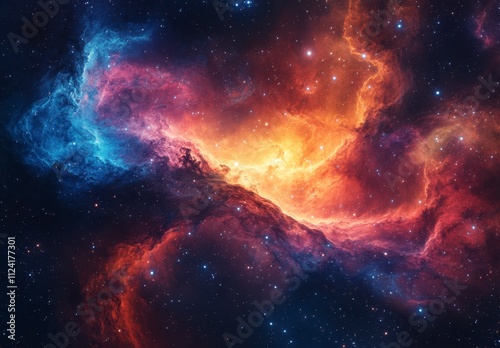 Cosmic Nebula Celestial Clouds of Fiery Orange and Blue background