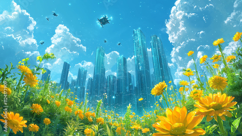 Organic Tech Metropolis: AI Drones and Glowing Plants Power a Futuristic City