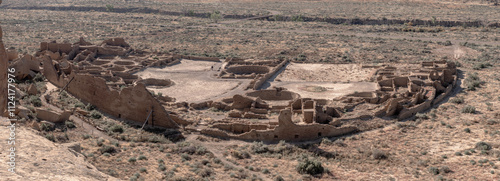 Distant view of the great house of Pueblo Bonito.
in the Chaco Culture National Historical Park