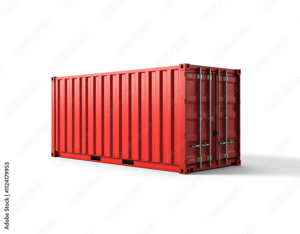 Red Cargo Shipping Container Isolated on White Background for Logistics and Transportation Concept. Red Cargo Shipping Container Isolated on White Background for Logistics and Transportation Concept.