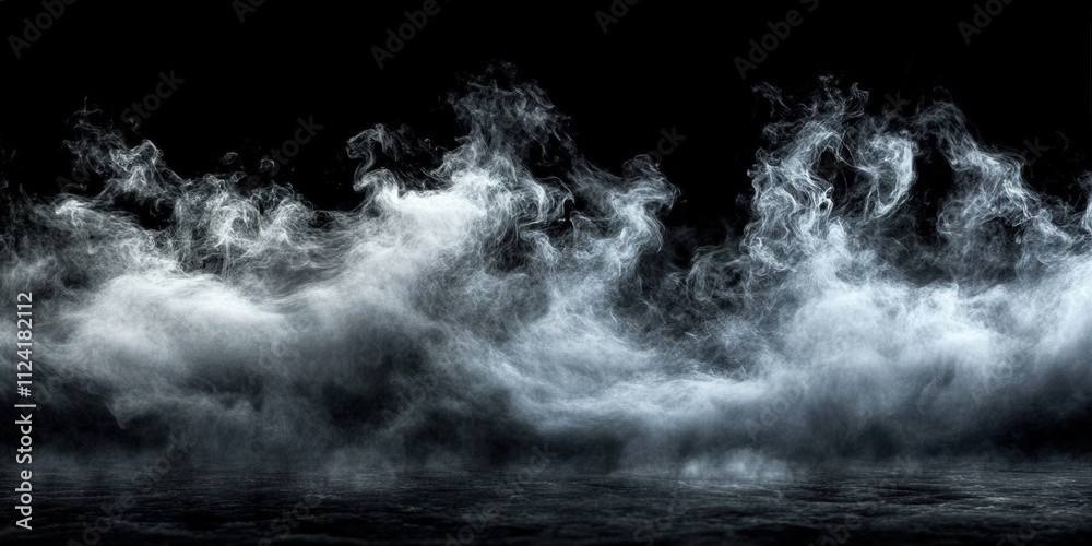 Dark and Mysterious Fog Swirling in Darkness on a Black Background, Creating an Enigmatic Atmosphere and Depth for Artistic Projects. Dark and Mysterious Fog Swirling in Darkness on a Black Background, Creating an Enigmatic Atmosphere and Depth for Artistic Projects.