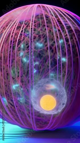 Animate an evolving abstract sphere made of luminous threads, rotating and pulsating as it represents AI’s complexity