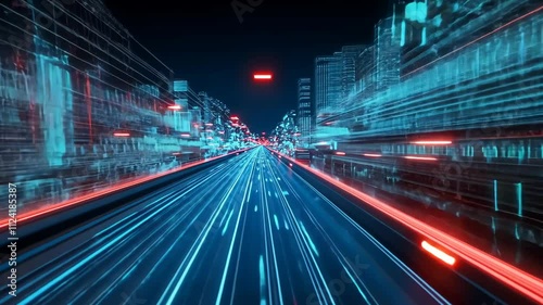 Futuristic Digital Highway High Speed Data Stream Technology Network Innovation Cyberspace photo