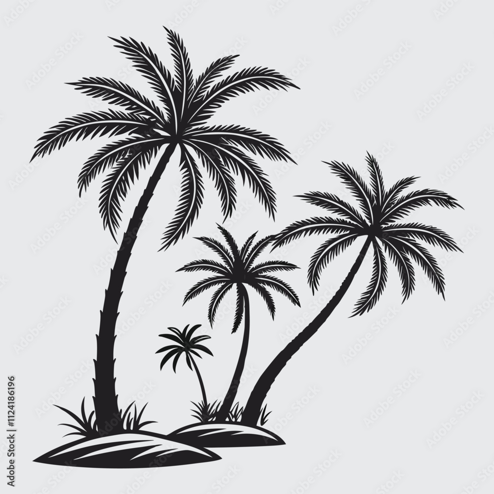 Fototapeta premium palm-tree silhouette vector art and illustration