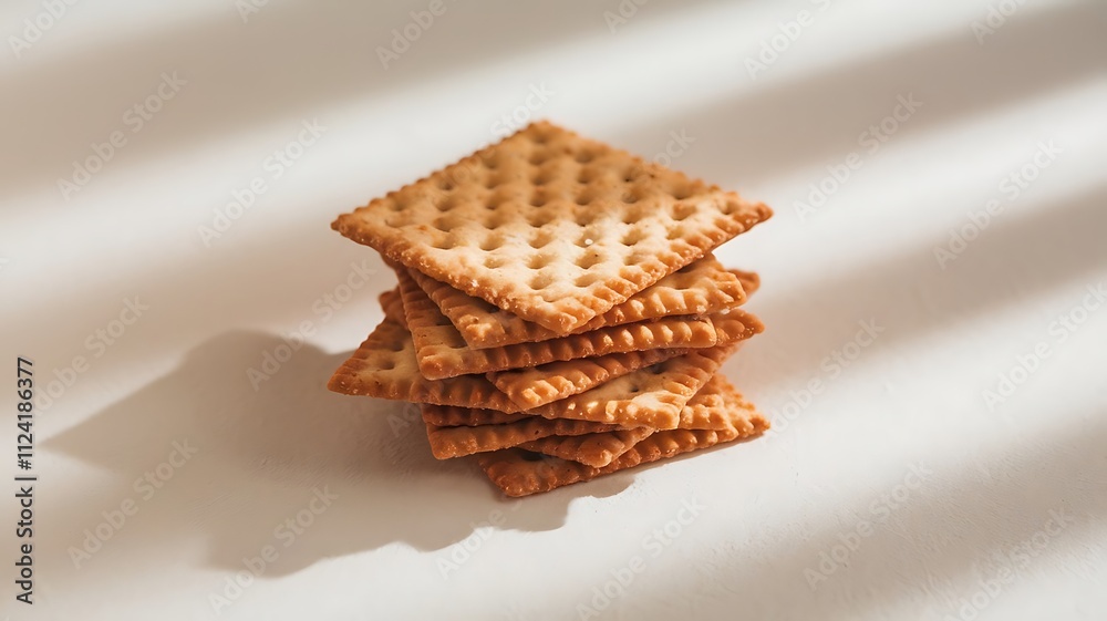 Stack of crackers on white background with shadow from the window. Stack of crackers on white background with shadow from the window.