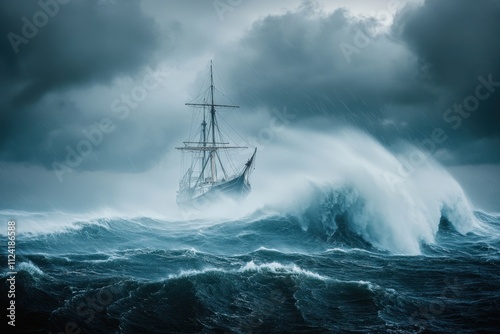 Dramatic maritime storm at sea with towering waves ocean landscape captivating visuals intense environment cinematic viewpoint highlighting nature's power