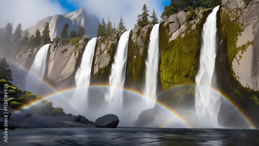 Fototapeta premium Nature's Melody: The Stunning Falls of a Mountain River