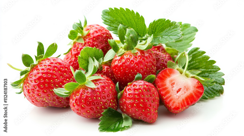 Freshly picked strawberries with vibrant red color and green leaves evoke sense of summer delight Freshly picked strawberries with vibrant red color and green leaves evoke sense of summer delight