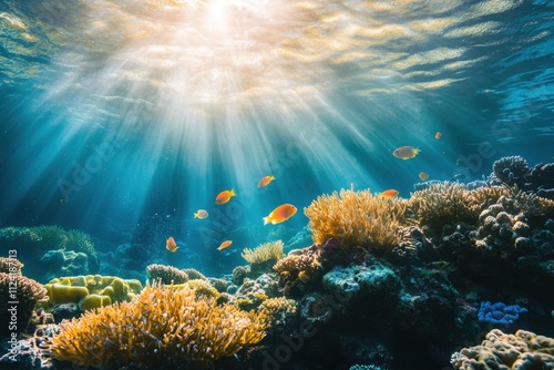 Underwater exploration of a vibrant coral reef teeming with marine life tropical ocean nature photography sunlit aquatic environment scenic perspective maritime wonders