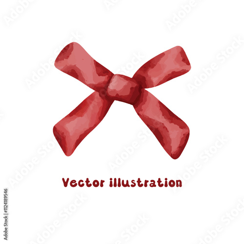 Coquette red ribbon bow vector illustration, vintage preppy aesthetic hand drawn, watercolor nostalgia decorative trendy