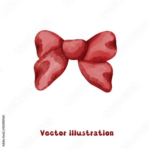 Coquette red ribbon bow vector illustration, vintage preppy aesthetic hand drawn, watercolor nostalgia decorative trendy
