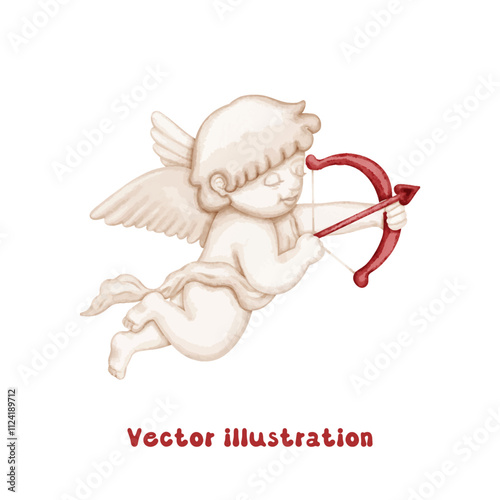 Coquette Vintage Cupid  statue vector illustration, vintage preppy aesthetic hand drawn, watercolor nostalgia decorative trendy