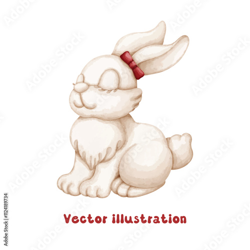 Coquette Vintage rabbit statue vector illustration, vintage preppy aesthetic hand drawn, watercolor nostalgia decorative trendy