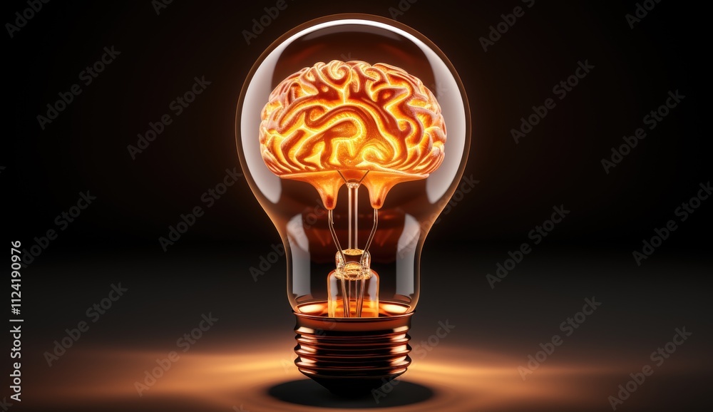 Brain light bulb human brain glowing inside of light bulb. Conceptual symbol of idea and insight Brain light bulb human brain glowing inside of light bulb. Conceptual symbol of idea and insight
