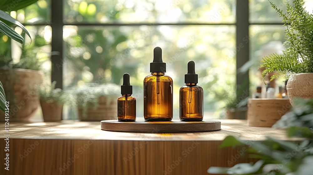 Modern Amber Bottle Layout in Natural Setting Modern Amber Bottle Layout in Natural Setting
