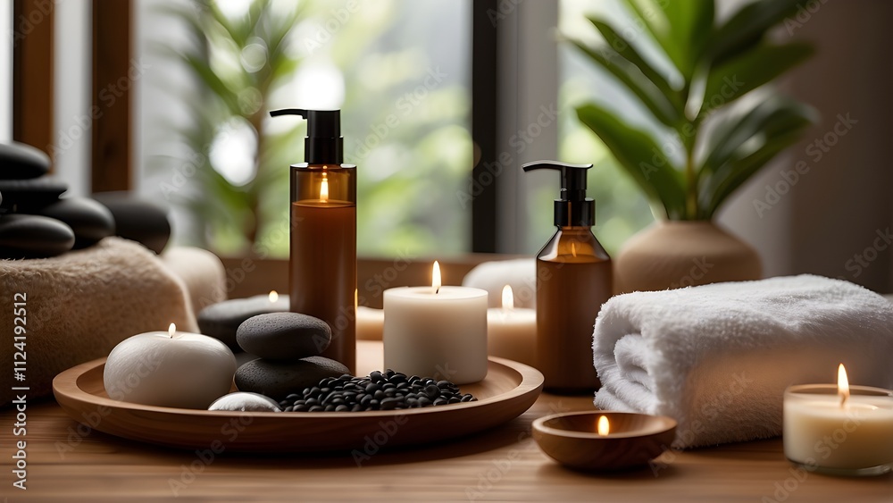 spa still life with candles and towel spa still life with candles and towel