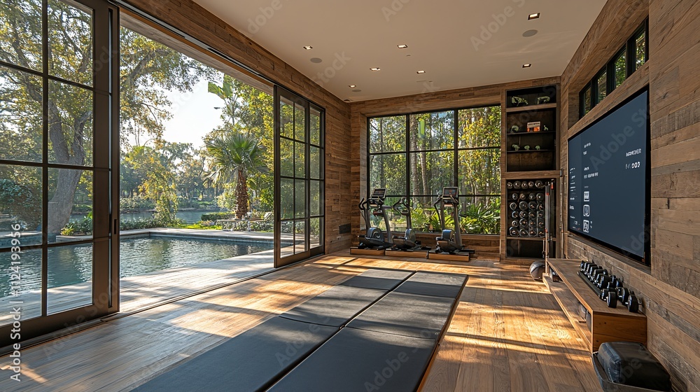 Fototapeta premium Modern Home Gym with Smart Equipment and Natural Light