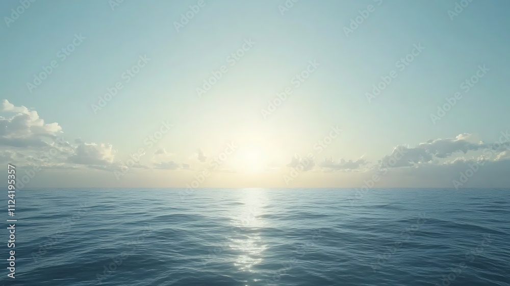 Obraz premium Serene Ocean Sunset: 3D Render of a Calm Evening Seascape. AI Generated