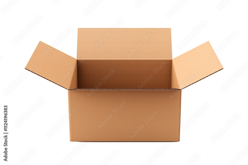 Opened empty shipping box isolated on transparent background. Generative ai Opened empty shipping box isolated on transparent background. Generative ai