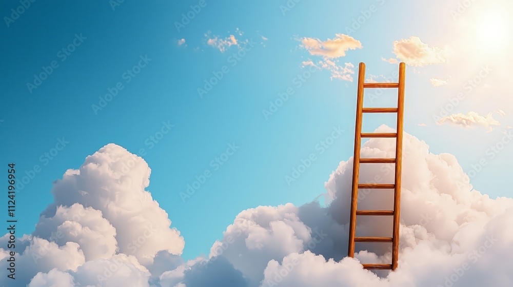 Ladder Reaching Towards the Clouds in Blue Sky Ladder Reaching Towards the Clouds in Blue Sky