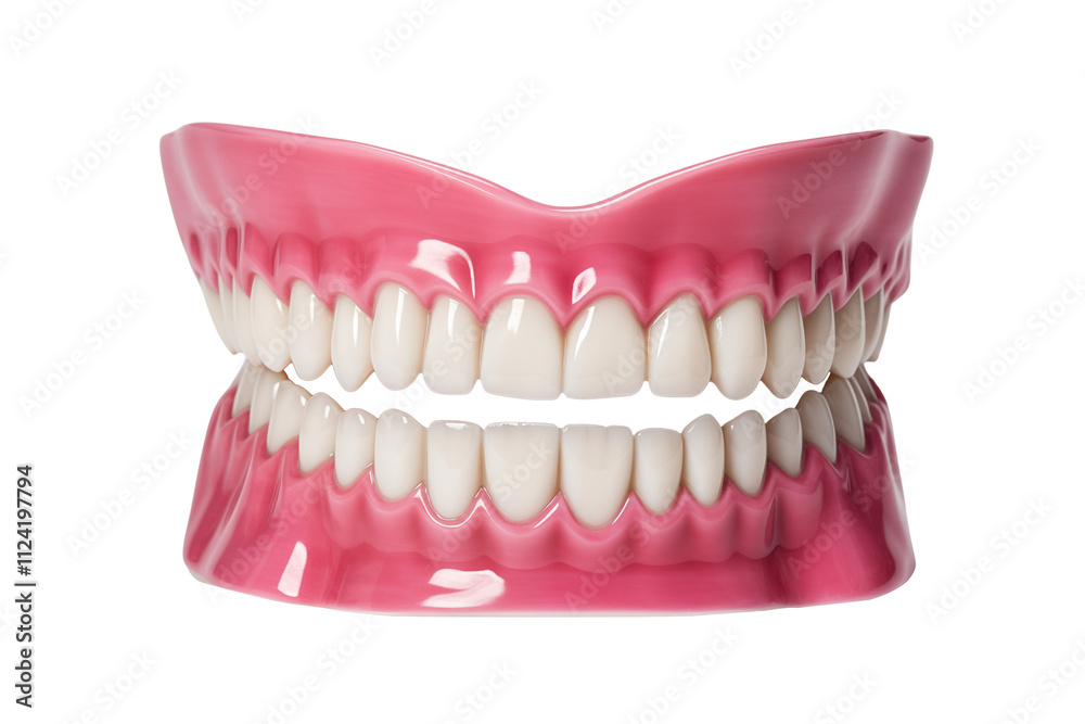 Obraz premium 3d illustration teeth or dentures, closed human mouth upper and lower jaw isolated on transparent background. Generative ai