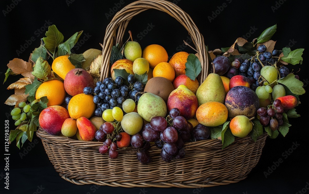 A basket of hybrid fruits, showcasing their diverse shapes, colors, and textures A basket of hybrid fruits, showcasing their diverse shapes, colors, and textures