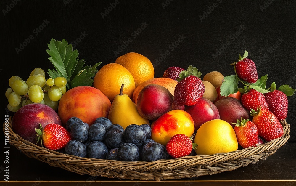 A basket of hybrid fruits, showcasing their diverse shapes, colors, and textures A basket of hybrid fruits, showcasing their diverse shapes, colors, and textures