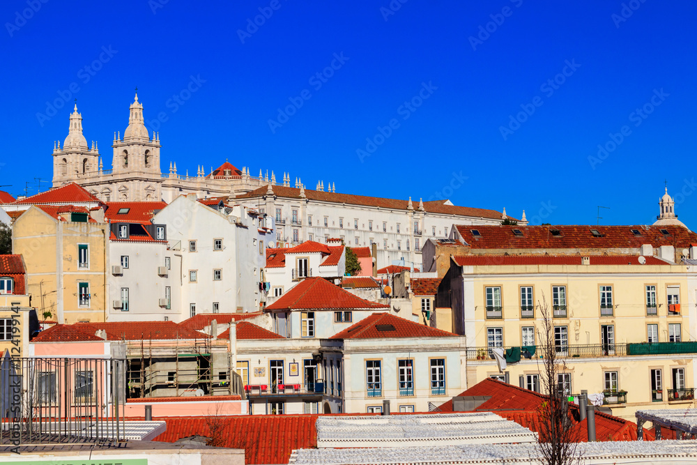 View of Alfama, the oldest neighborhood of Lisbon, from Santa Luzia viewpoint in Lisbon, Portugal View of Alfama, the oldest neighborhood of Lisbon, from Santa Luzia viewpoint in Lisbon, Portugal
