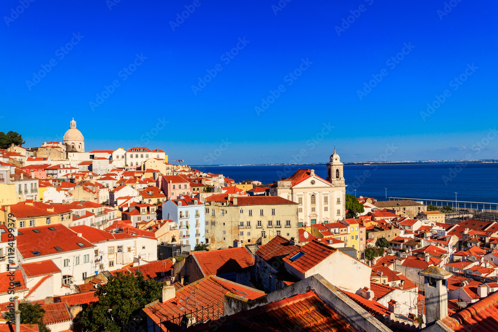 View of Alfama, the oldest neighborhood of Lisbon, from Santa Luzia viewpoint in Lisbon, Portugal View of Alfama, the oldest neighborhood of Lisbon, from Santa Luzia viewpoint in Lisbon, Portugal
