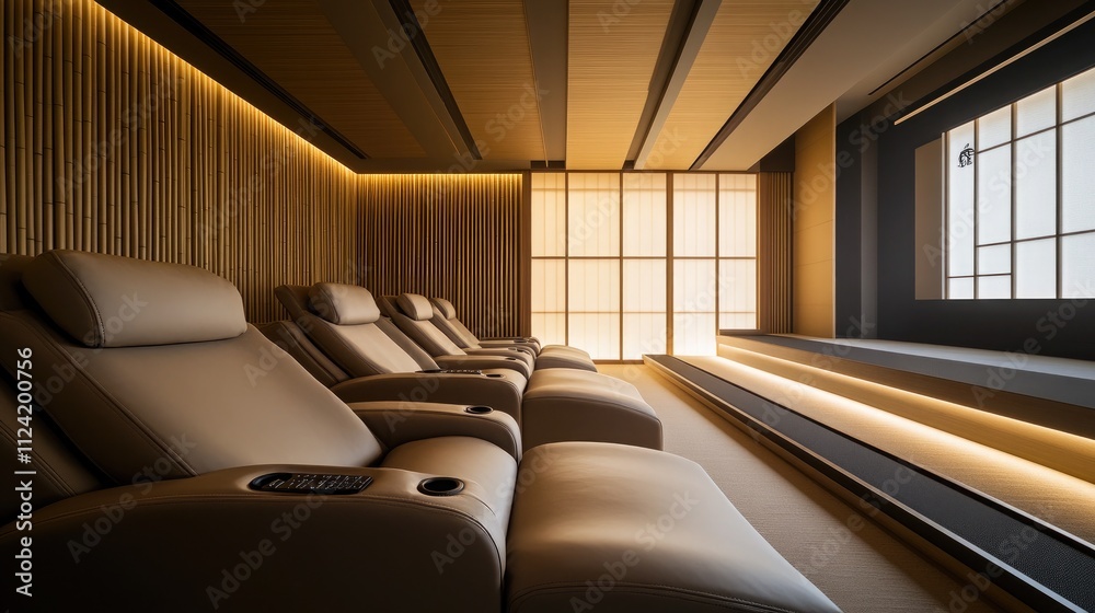 Fototapeta premium A contemporary Japanese home office with a minimalist desk 