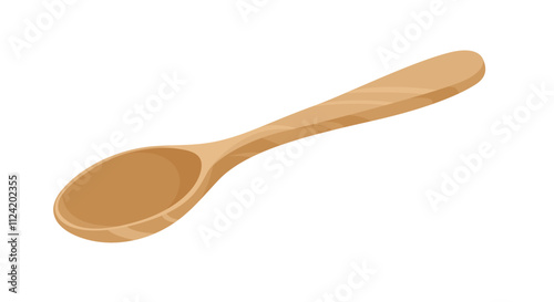 Empty wooden spoon isolated on white background. Vector cartoon flat illustration.