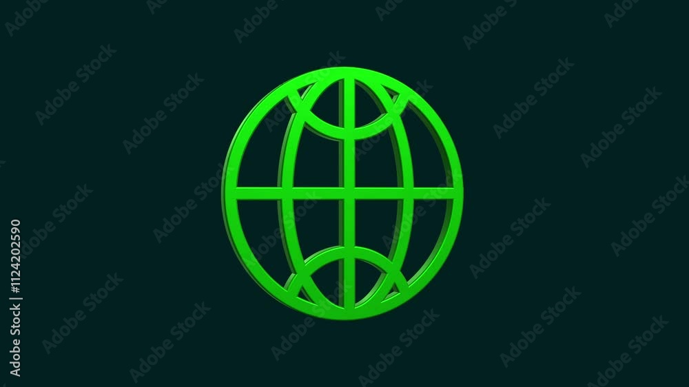 A detailed 3D globe icon featuring a spherical design with textured continents and rotating axes. It has vibrant colors, soft shadows, and a smooth, polished surface, symbolizing global connectivity.