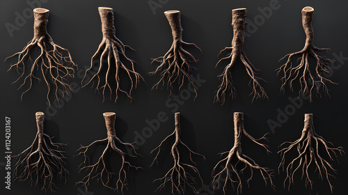 Realistic Taproot and Fibrous Root Icons for Graphic Design 