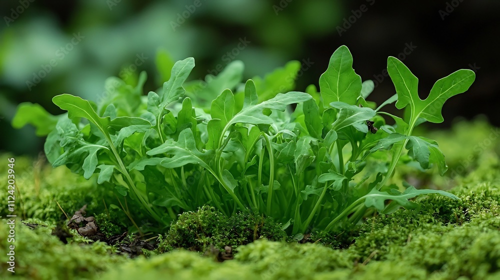 Arugula Ecology Growth, Arugula Flourishing in Natural Habitat with Moss and Wildlife Arugula Ecology Growth, Arugula Flourishing in Natural Habitat with Moss and Wildlife