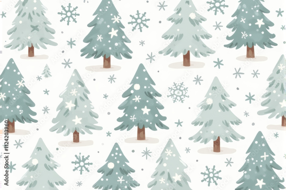A cozy snow-themed Christmas pattern showcasing intricate snowflakes, soft winter tones, and snowy trees for a warm, festive design.. A cozy snow-themed Christmas pattern showcasing intricate snowflakes, soft winter tones, and snowy trees for a warm, festive design..