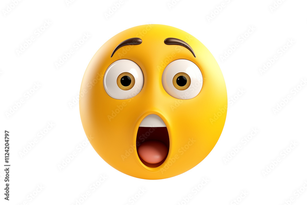 Fototapeta premium 3D Rendering shocked yellow emoji isolated on transparent background. Generative ai