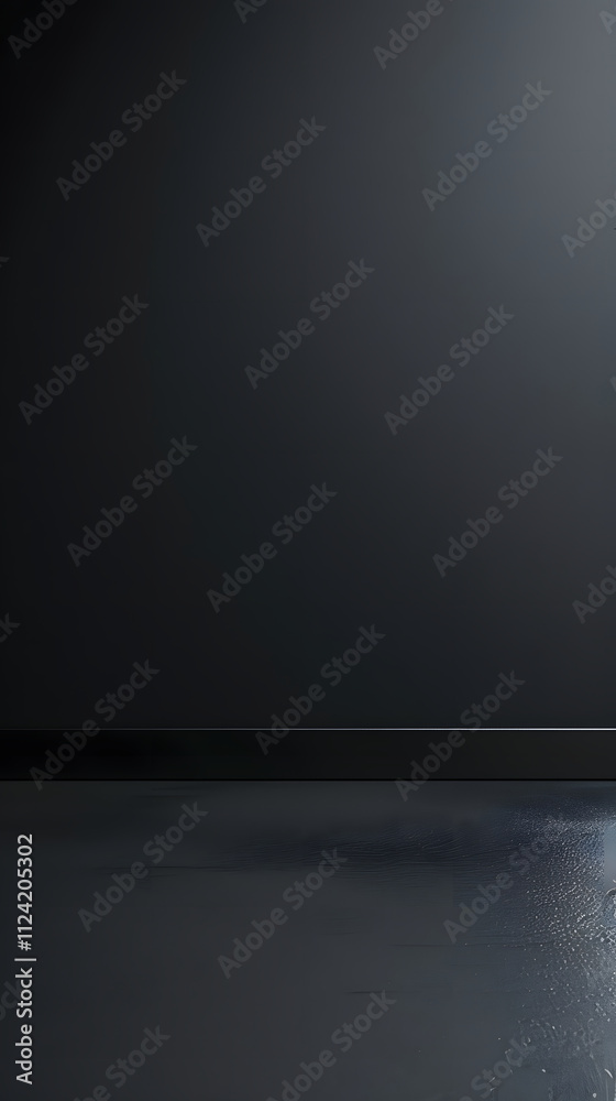 A minimalist dark room with a reflective floor, creating a serene atmosphere. A minimalist dark room with a reflective floor, creating a serene atmosphere.
