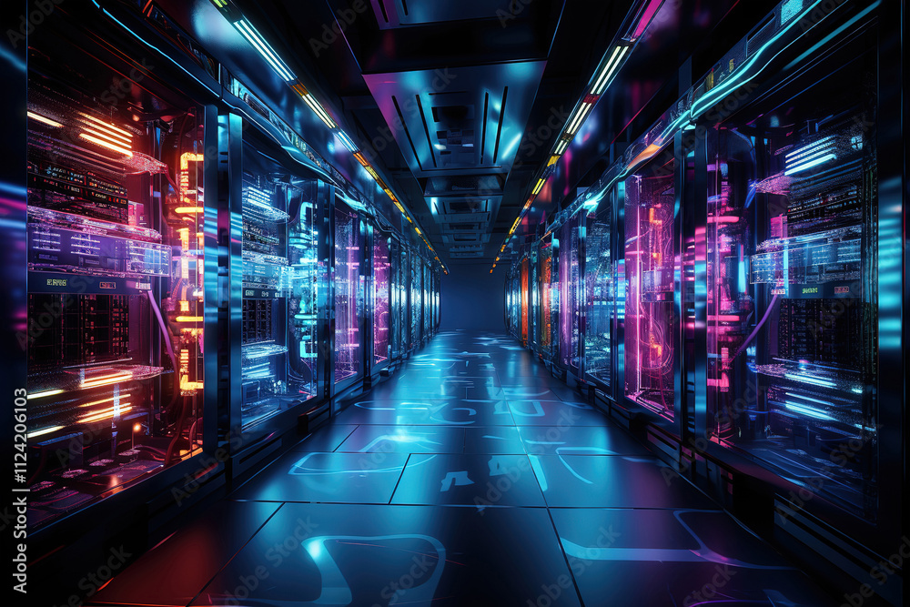 Futuristic data center with sophisticated infrastructure and management systems Futuristic data center with sophisticated infrastructure and management systems