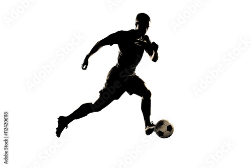 Silhouette of soccer player with ball isolated on transparent background. Generative ai