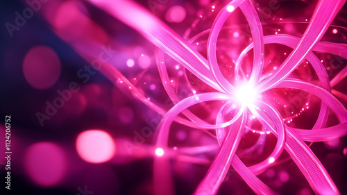 Abstract pink light trails create mesmerizing mandala effect, radiating energy and depth, perfect for backgrounds or digital art projects