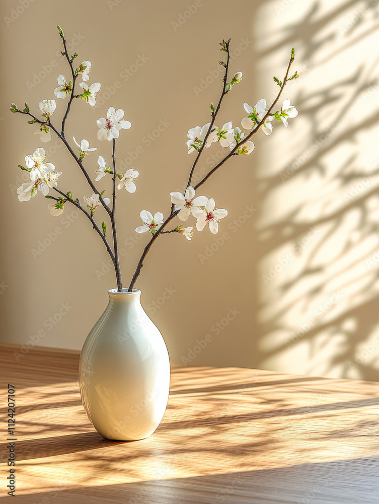 Elegant flower arrangement in a vase casting beautiful shadows in a sunlit room Elegant flower arrangement in a vase casting beautiful shadows in a sunlit room