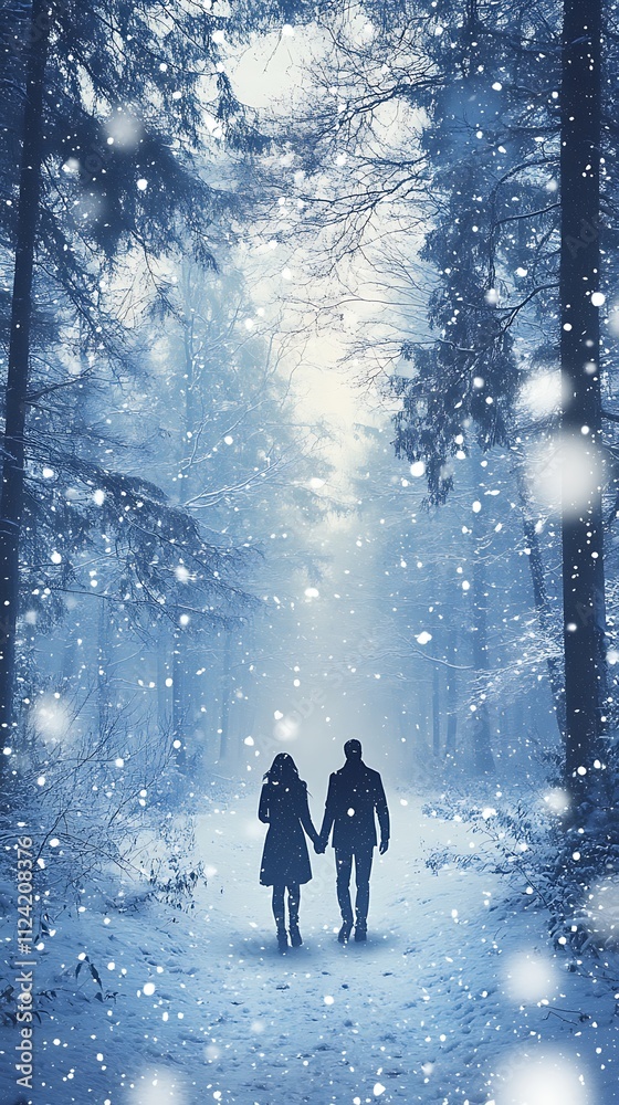 Wilderness Love Strolls, Romantic Walk Through Snowy Covered Forest Wilderness Love Strolls, Romantic Walk Through Snowy Covered Forest