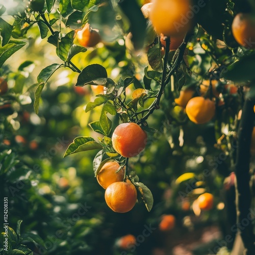 A close-up of fruit growing in a permaculture system, emphasizing the harmony between plants photo