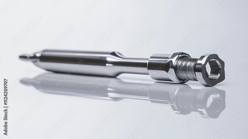 Stainless steel amalgam carrier tool placed on a reflective white background. Stainless steel amalgam carrier tool placed on a reflective white background.